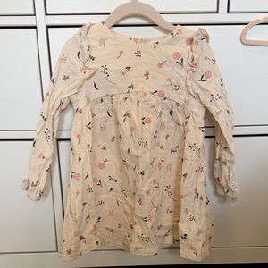 Angel Dear Cream Floral Long-Sleeve Dress with Pink Accents